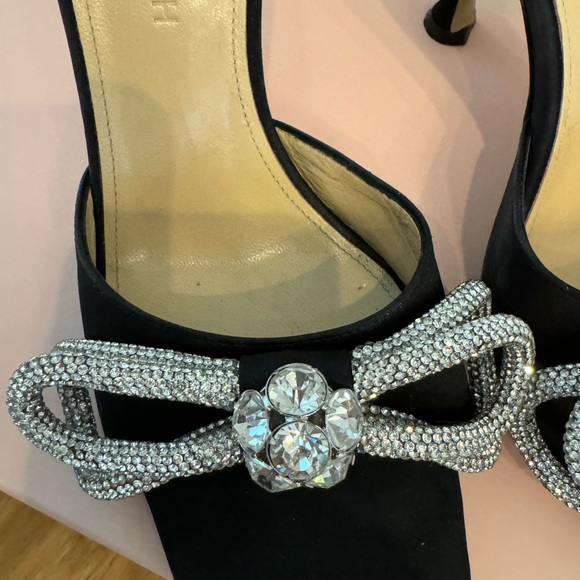 Mach & Mach satin mule sandals with double crystal bow accent. - Picture 4 of 8